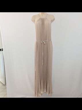 Banana Republic Pleated Halter Maxi Dress in Beige XS